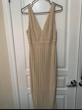 Revamped Beaded V-Neck Maxi Dress - Cream